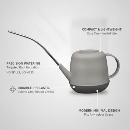 Long Spout Watering Can for Indoor Plants, Durable PP Plastic Pot Waterer with Precision Flow Control for Hanging Baskets and Dense Foliage - color: Brown