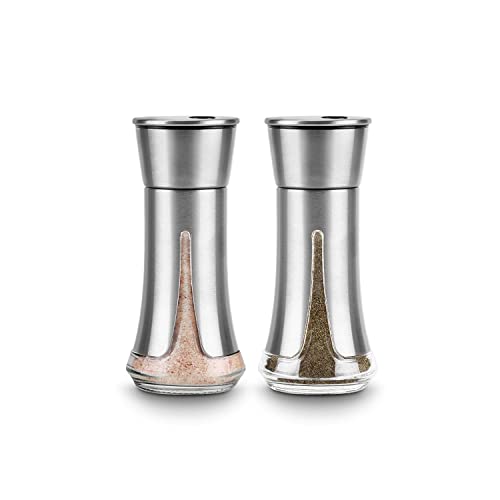 Salt and Pepper Shakers by Aelga - Salt Shaker with Adjustable Pour Holes for Himalayan, Kosher - color: Silver