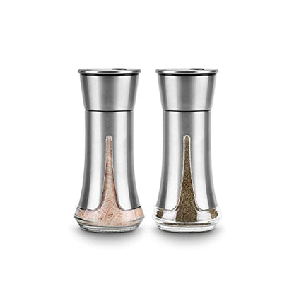 Salt and Pepper Shakers by Aelga - Salt Shaker with Adjustable Pour Holes for Himalayan, Kosher - color: Silver