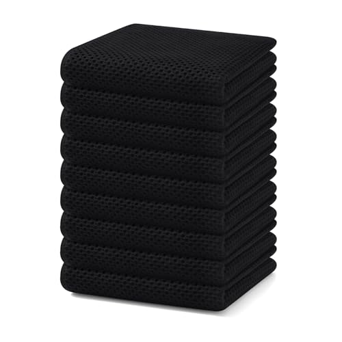 Homaxy 100% Cotton Waffle Weave Kitchen Dish Towels 9-Pack, Black | 13 x 28 Inches, Ultra Soft Absorbent Dish Towels, Quick Drying Cleaning Towels - color: Black, size: 13 x 28 - 9 Pack