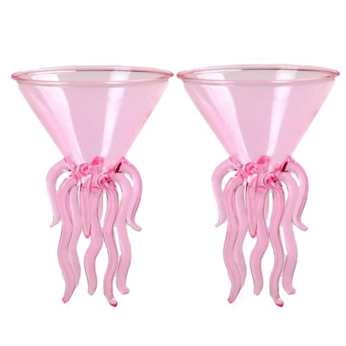 GAOGAO Octopus Cocktail Glass Creative Martini Drinkware Bar Goblet Snifters (250ML pink glass) - color: Pink (250ml), size: 8.5 Ounces