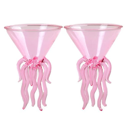 GAOGAO Octopus Cocktail Glass Creative Martini Drinkware Bar Goblet Snifters (250ML pink glass) - color: Pink (250ml), size: 8.5 Ounces