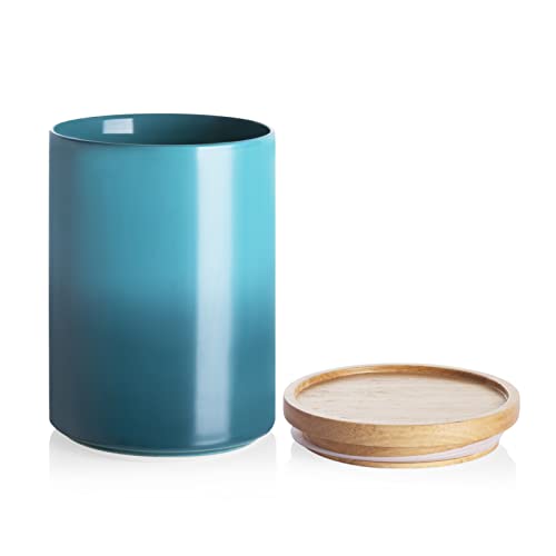 Sweejar Ceramic Food Storage Jar, Stackable Kitchen Canisters, Containers with Airtight Seal Wooden Lid for Serving Ground Coffee, Tea, Sugar, Salt and More - 28 Fl Oz (Gradient Blue) - color: Gradient Blue, size: 28 Fl Oz (4.0"x6.1")