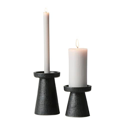 Main + Mesa Stoneware Pillar & Taper Candle Holders, Set of 2 - color: Black, size: Set of 2