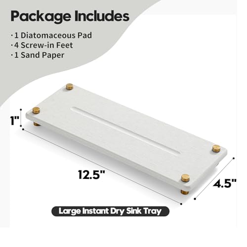 Water Absorbing Stone Sink Caddy Kitchen Sink Organizer Tray, Diatomite Bathroom Counter Tray, Gold Faucet Drying Mat Coaster Soap Dish Rack Riser Dispenser Sponge Holder, Beige 12.5" x 4.5" - color: 12.5"x 4.5" - Beige - Gold