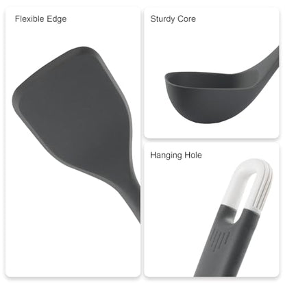 Silicone Kitchen Cooking Utensils Set: MOACC Heat Resistant 13inch Long Kitchen Gadgets, BPA Free Non Stick Rubber Cook Accessories For Food Prep, Frying, Serving, Basting (Dark Grey) - color: Dark Gray