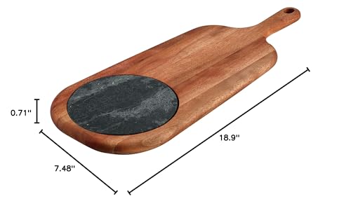 Tramontina Provence 2-Pc Cheese Serving Board with Marble Insert | African Mahogany Cutting Board, Natural Oil Finish