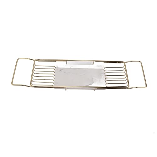Marhynchus Metal Marble Bathtub Rack, Bathtub Caddy Tray Stainless Steel Shower Caddy Tray with Extending Sides, Bathroom Trays (Gold White) - size: Gold White