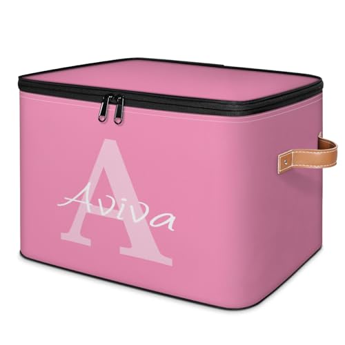 Customized Storage Basket with Initial Name, Personalized Keepsake Box | Foldable Sturdy Large Storage Bin Organizer with Handle Lid Lightweight Waterproof Dustproof, 14"L x 10.2"W x 10.4"H - color: Option 2