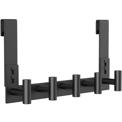 HUFEEOH Over The Door Hooks, 1-Pack Stainless Steel Door Hanger Hooks for Hanging - Towel Hooks for Bathrooms, Coat Rack & Over The Door Towel Rack - color: Black, size: Fits 3/8" Thick Door - 5 "T” Hooks