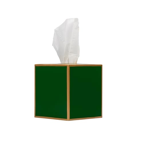 Jaye's Studio Decorative Tissue Box Covers, Green Square Metal Gold Cube | Matte Hand-Painted Finish, Fits Standard Facial Holders, Polished Trim, Open Bottom, Study Powder Room Use - color: Emerald Green