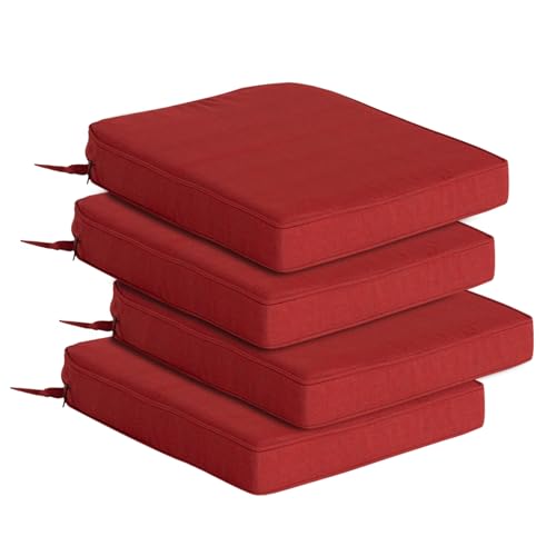 Goodgoods 19.5x20 Outdoor Chair Cushions Set of 4, 35D Foam, Chili | 35D High-Resilience Foam, Fade-Resistant and Water-Resistant Seat Pads with Ties for Dining Room, Kitchen, or Patio Chairs - color: Chili, size: 19.5"x20" 4pcs