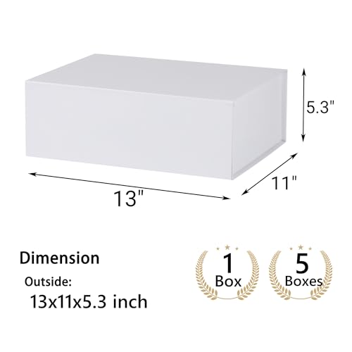 White Large Gift Boxes With Lids Includes Ribbon And Diy Printable Sticker Paper, Bridesmaid & Wedding Proposal Box, Magnetic Gift Box Sphere - color: 13x11x5.3inch-White-Pack 1