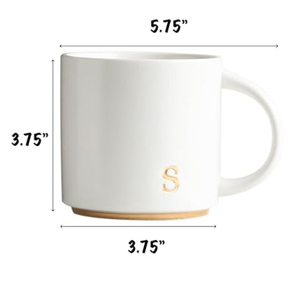 COLLECTIVE HOME Ceramic Coffee Mug, 15 oz Monogram Cup with Gift Box(S) | Dishwasher Safe, Engraved Gold Letter , Personalized Housewarming Birthday Present, Christmas Thanksgiving Mothers Day Gifts - color: gold-s