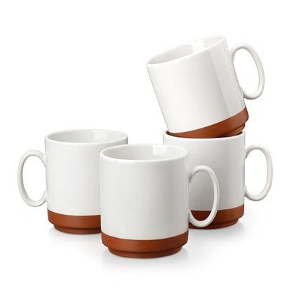 MALACASA 12oz Ceramic Coffee Mugs Set of 4, Stackable Coffee Cups with Straight-Sided Design, Mugs for Coffee, Latte, Tea, Hot Chocolate, Cappuccino and Cocoa, Microwave & Dishwasher Safe, Khaki White - color: Straight-Khaki White, size: 12 Oz