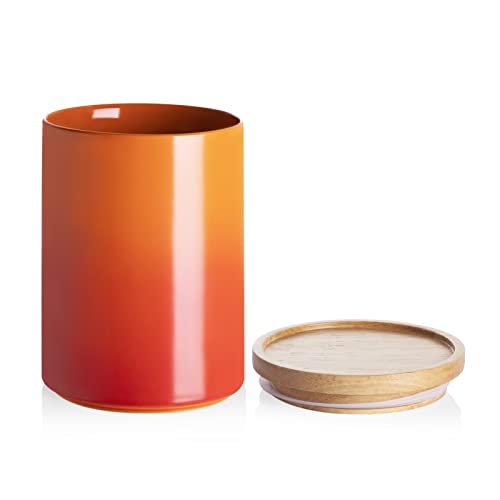 Sweejar Ceramic Food Storage Jar, Stackable Kitchen Canisters, Containers with Airtight Seal Wooden Lid for Serving Ground Coffee, Tea, Sugar, Salt and More - 28 Fl Oz (Gradient Orange) - color: Gradient Orange, size: 28 Fl Oz (4.0"x6.1")