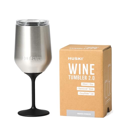 Huski Wine Tumbler 2.0 | NEW | Award-winning Design with Detachable Stem | Premium Stainless Steel Wine Glass with Lid | Triple Insulated Tumbler | 12oz Capacity | Great Gift (Brushed Stainless) - color: Brushed Stainless
