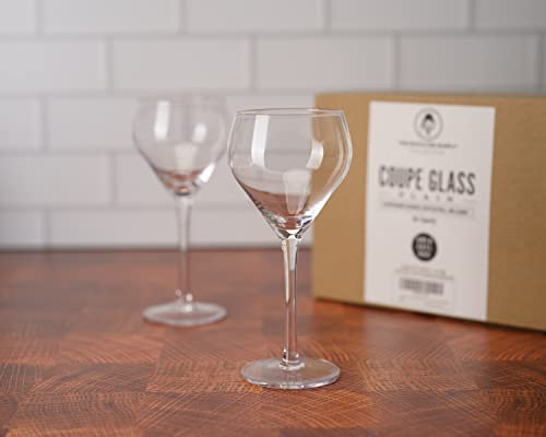 Amehla x The Educated Barfly Collection Coupe Glass Handblown Teardrop Nick and Nora Cocktail Glass - 6-ounce, Set of 2 Martini Glasses for Up Cocktails (Plain) - style: Minimalist