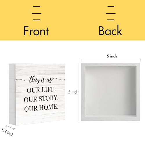 This Is Us Our Life Our Story Our Home Wooden Box Sign Decor, Family Signs for Living Room Entryway, Welcome Plaques for Desk Table Wall, Housewarming Gifts for New Home, 5x5 Inch