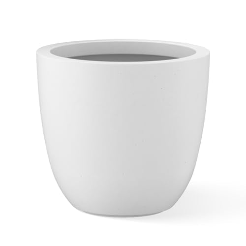 Kante Small Round Bowl White Concrete Planter 10" Dia, Outdoor | Rubber Plug for Indoor, Drainage for Garden, All-Weather Cement Flower Pot, Handcrafted, Anti-Frost & UV, Modern Home Decor - color: Pure White, size: 10"d