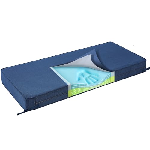 SUNROX Gel Memory Foam Bench Cushion with Ties, Ultra Durable Water Resistant FadeShield Outdoor/Indoor Universal Bench Seat Pads 45 x 16 x 4 inch, Navy - color: Navy, size: 45"x16"x4"
