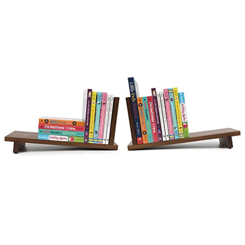 S&A WOODCRAFT Desktop Wood Bookshelf Wooden Bookend, Acacia Desk Organizer Shelf and Display Rack with Book Ends, Storage Shelf Bookcase for Office, Home Decor, Kitchen Countertop, Walnut Brown
