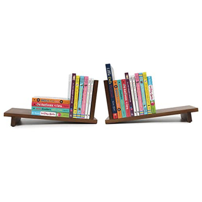 S&A WOODCRAFT Desktop Wood Bookshelf Wooden Bookend, Acacia Desk Organizer Shelf and Display Rack with Book Ends, Storage Shelf Bookcase for Office, Home Decor, Kitchen Countertop, Walnut Brown