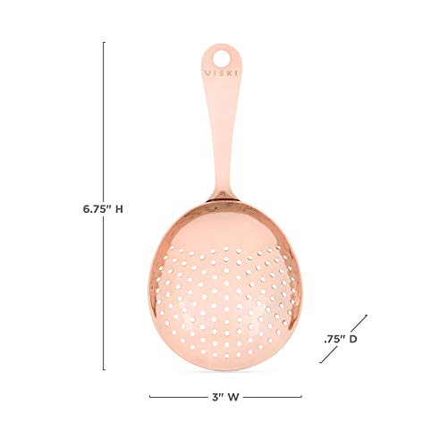 Viski Julep Stainless Steel Cocktail Strainer, Bar Tools, Drinks Spoon for Bartenders and Mixologists, Home or Commercial Use, Professional Metal Barware, Copper - color: Copper, style: Julep