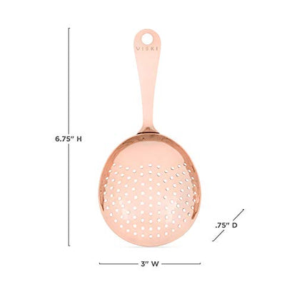Viski Julep Stainless Steel Cocktail Strainer, Bar Tools, Drinks Spoon for Bartenders and Mixologists, Home or Commercial Use, Professional Metal Barware, Copper - color: Copper, style: Julep
