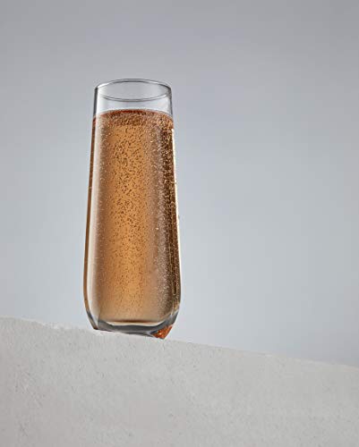 JoyJolt Milo Stemless Champagne Flutes Set of 4 Crystal Glasses. 9.4oz Champagne Glasses. Prosecco Wine Flute, Mimosa Glasses Set, Cocktail Glass Set, Water Glasses, Highball Glass, Bar Glassware - style: Clear