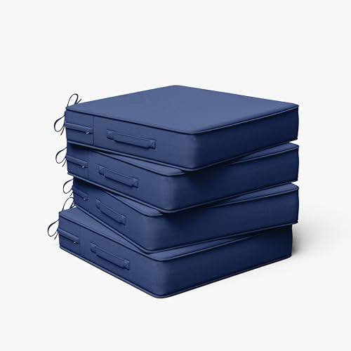 Outdoor Chair Cushion 19 x 19 x 4 Inches Patio Furniture Outdoor Waterproof Seat Cushion, Patio Chair Cushion with Handles and Ties, Square Dining Chair Cushion Set of 4, Blue - color: Blue, size: 19×19×4 in