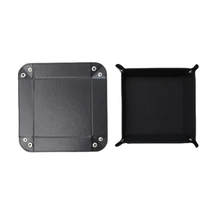 Valet Tray Desktop Storage Organizer – Vegan Leather Catchall Tray Bedside Vanity Tray Nightstand Caddy Holder for Remote Controller, Watch, Keys, Phone, Wallet, Coin, Jewelry, Black - color: Black