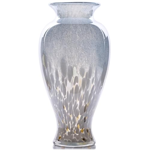11.8" Tall Blue and White Glass Vase Beautiful Hand Blown Glass Vase Modern Art Home Decor, Wide Mouth Colorful Vases for Mantle Dining Table Centerpiece, Entryway Living Room Wedding Decoration - color: Blue White