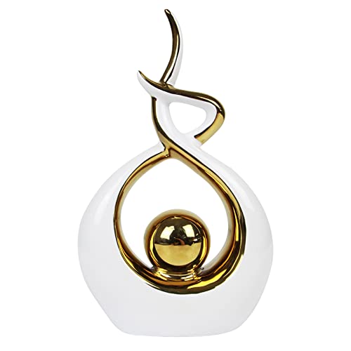 Norrclp Home Decor Modern Abstract Art Ceramic Statue Table Decor (Small) | Modern Aesthetic Ornament, Decorative Accent for Dining Room Living Room Office Centerpiece - color: White and Gold, size: Small