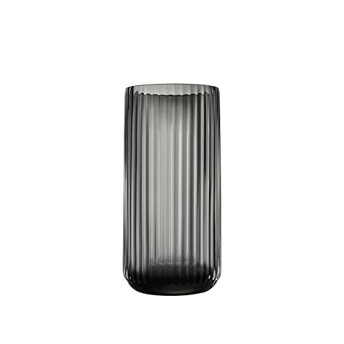 Small Cylinder Ribbed Grey Glass Flower Vase for Farmhouse Dining Table Centerpieces Decor - color: Gray, size: 7.8"