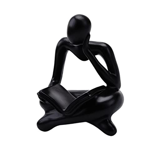 Abstract Reader Figurine Abstract Thinker Statue Human Figurine Decor Miniature Sculpture Resin Craft with Modern Nordic Style Suitable for Shelf, Black - color: Black
