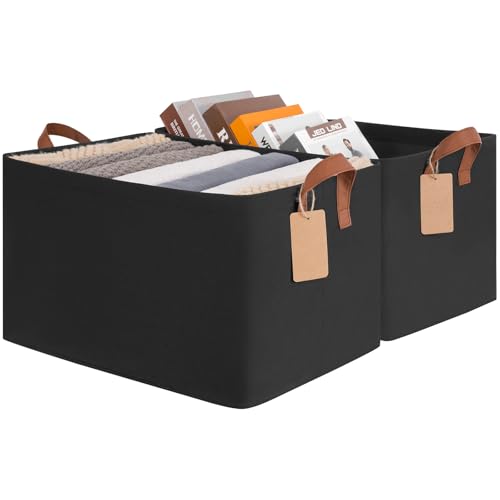 CHICVITA 45L Extra Large Fabric Storage Bins, Metal Frame, 2-Pack, Black | 19" L x 13" W x 11" H, Collapsible Design, Nursery, Living Room & Closet Organization, Toys, Clothes & Blankets Storage - color: Black, size: 19" L x 13" W x 11" H