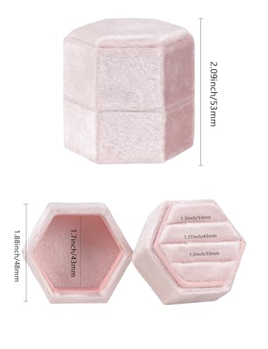 MFXIP Velvet 3 Slots Jewelry Ring Box Engagement Wedding Box Keepsake Box Bridal Photo Ring Triple Slots Hexagon - color: Light Pink