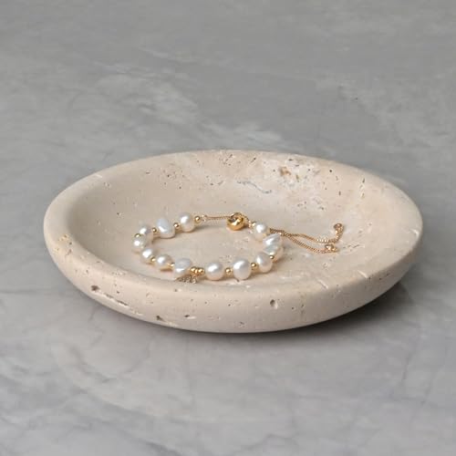 ZSHAWN Natural Beige Travertine Ring Dish Jewelry Tray – 5.5" Trinket Dish for Rings Earrings Necklace, Scratch-Resistant Vanity Organizer, Elegant Gift for Women - color: Beige Travertine