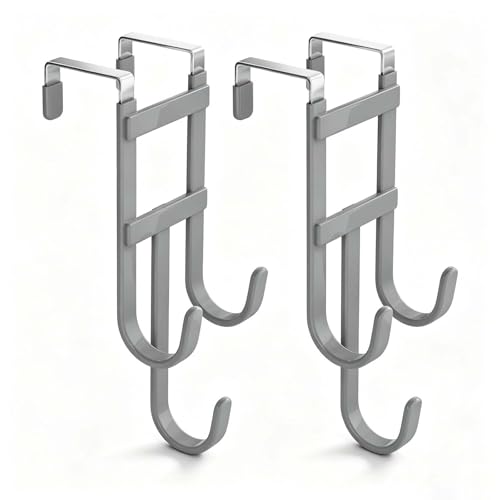 BAKON Over the Door Hooks, 2 Pack Heavy Duty Door Hanger Fits Doors 1.6" | Non-Slip Rubber Coated, Hold 100LBS, No Drilling, Hanging for Towels Clothes Bag Robe, Space Saving for Dorm Bathroom Bedroom - color: Gray, 2 Pack