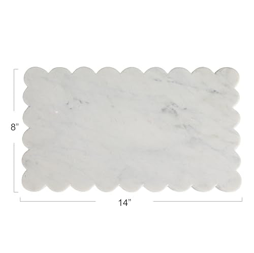 Creative Co-Op Marble Cheese Board with Scalloped Edge, White