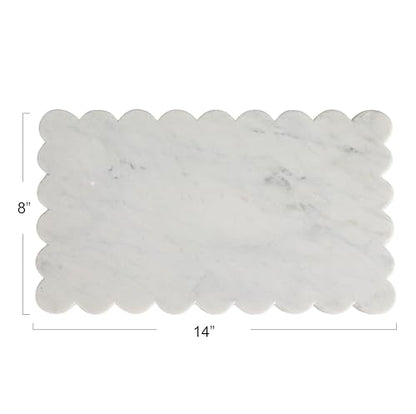 Creative Co-Op Marble Cheese Board with Scalloped Edge, White