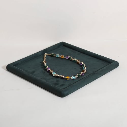 Square velvet Jewerly display tray, Jewelry storage organizer plate, Empty Jewelry showcase tray for Necklace Bracelet Ring Earring display stand holder (Green-Large, 9.8 x 9.8 in) - color: Green, size: Large