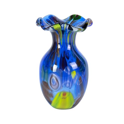 KAMMAK Colored Glass Vase, Beautiful Hand Blown Decorative Vase, Modern Art Vase for Flower Mantle Dining Table Centerpiece, Entryway Living Room Wedding Decoration, FH02101 - style: FH02101