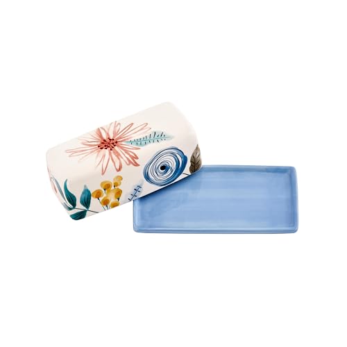 Bico Blossom Symphony Ceramic Butter Dish with Lid, Wide Butter Keeper for Counter, Kitchen Countertop, Microwave and Dishwasher Safe - color: Blossom Symphony