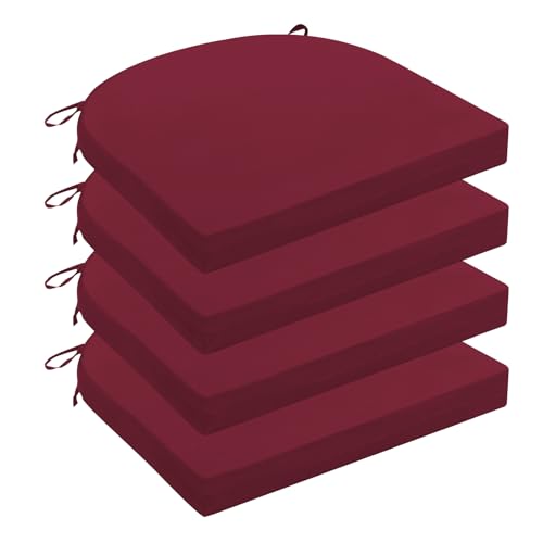 Wellsin Outdoor Chair Cushions for Patio Furniture, 3-Year Color Fastness Patio Chair Cushions Set of 4, Water Resistant Round Corner Outdoor Seat Cushions 17"X16"X2", Burgundy - color: Solid Color/ Burgundy, size: 17"x16"x2"(Pack of 4)