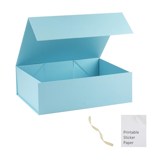 Light Blue Gift Box,13x11x5.3 Large Gift Boxes With Lids For Presents Includes Ribbon And Diy Printable Sticker Paper,Bridesmaid Proposal Box,Magnetic Gift Box For Birthday,Wedding,Graduation - color: 13x11x5.3inch-Light Blue-Pack 1