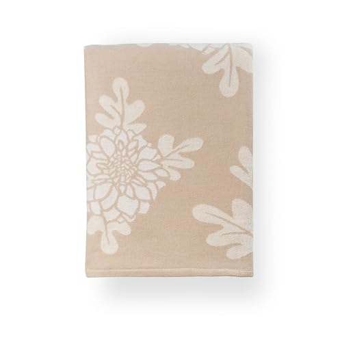 Hofdeco Premium Coastal Decorative Throw Blanket for Patio Couch Sofa, Neutral Tan Dahlia Floral with Piping, 52"x65" - color: Neutral Tan Dahlia Floral 52"x65"