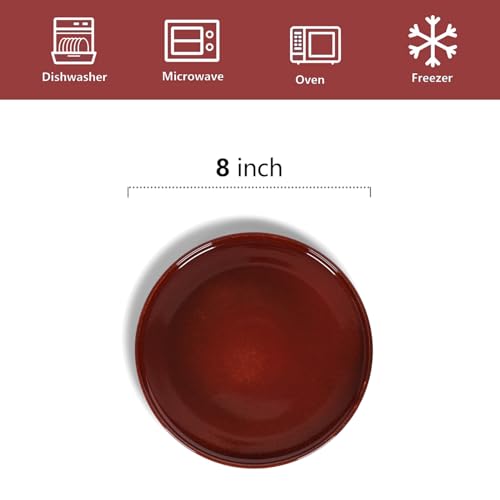 vicrays Ceramic Salad Plates Set - Porcelain 8 Inch Flat Dessert Appetizer Plate for Lunch Home Party Restaurant - Scratch Resistant Microwave Oven and Dishwasher Safe - Set of 6 (Cherry Red) - color: Cherry Red