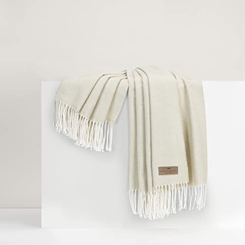 Lands Downunder Cotton Throw Blanket – Birch Italian Woven Herringbone Throw Blanket with Fringe – Luxury Decorative Throw for Couch or Bed – Made in Italy – 51” x 67” - color: Birch